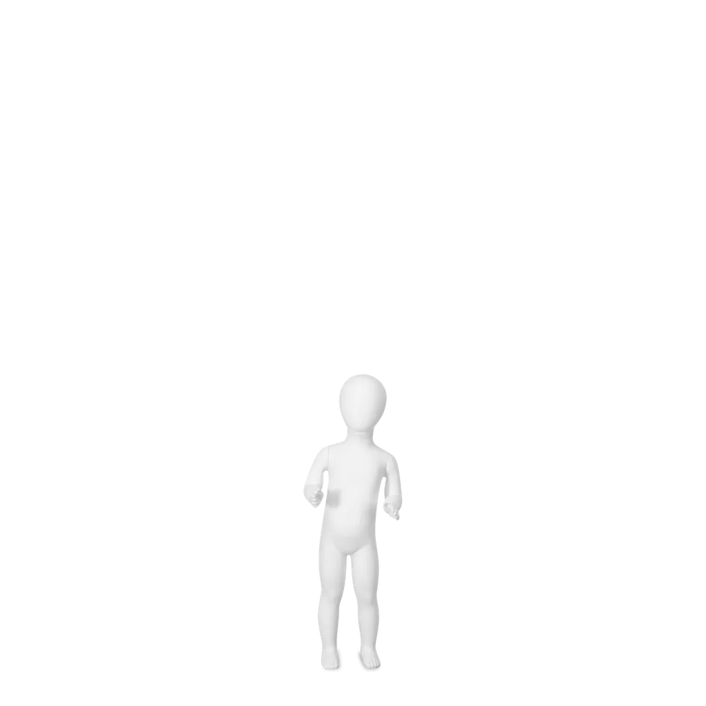 Mannequin enfant incassable, 1 an, tête abstraite, mannequin recyclable en plastique ABS, blanc mat, pose 11