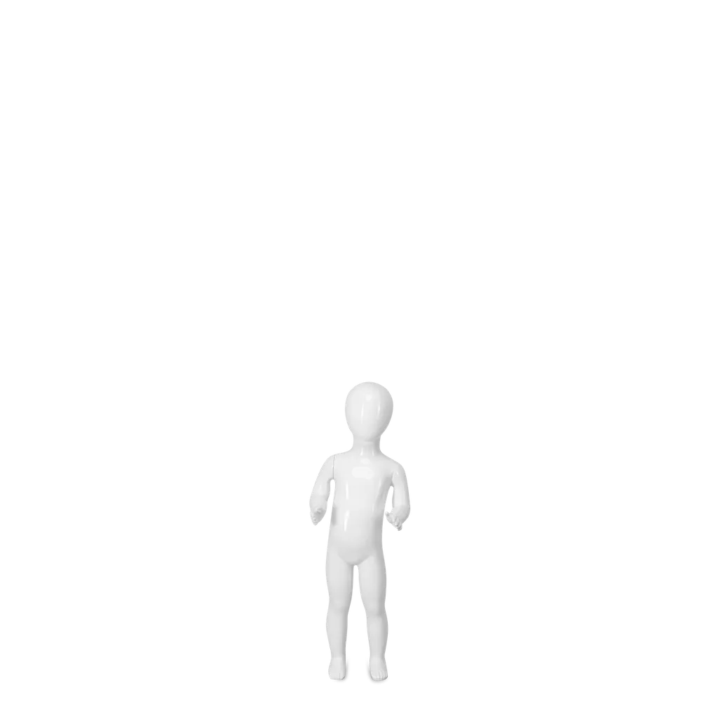 Mannequin enfant incassable, 1 an, tête abstraite, mannequin recyclable en plastique ABS, blanc brillant, pose 11