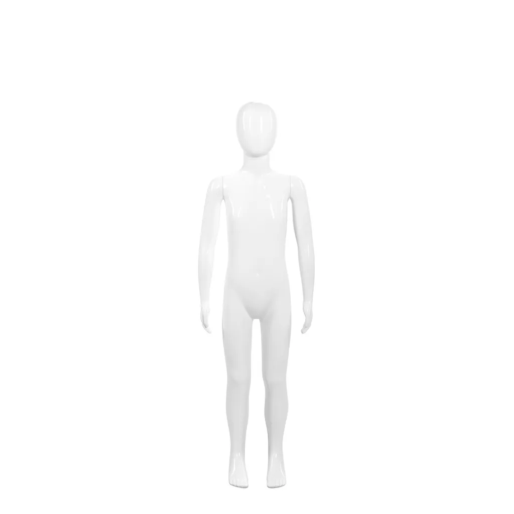 Mannequin enfant incassable, 7-8 ans, tête abstraite, mannequin recyclable en plastique ABS, blanc brillant, pose 2