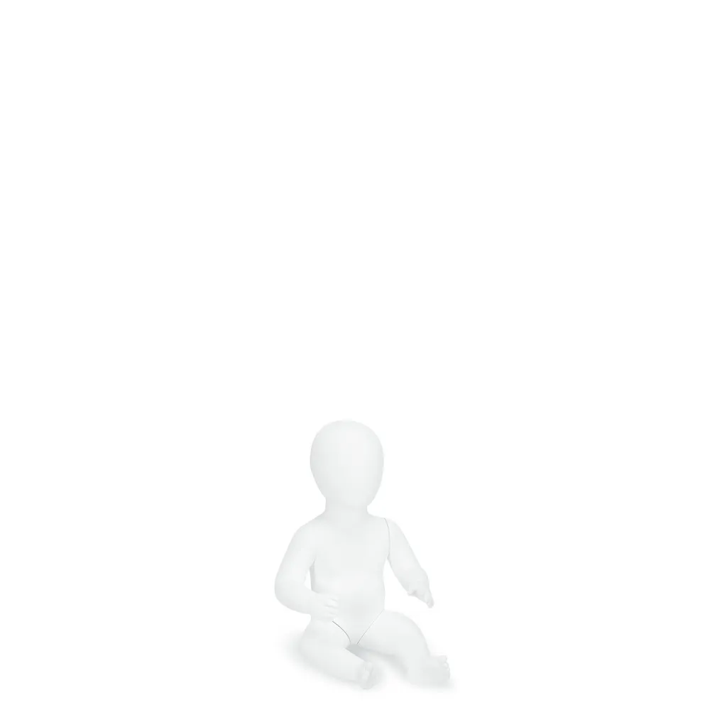 Unbreakable child mannequin, 1-3 months abstract head, recyclable mannequin made from ABS plastic, matte white, pose 5