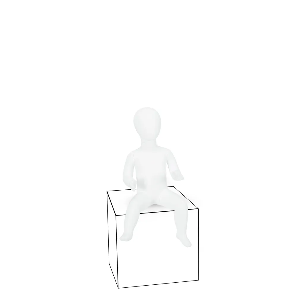 Unbreakable child mannequin, 3-6 months abstract head, recyclable mannequin made from ABS plastic, matte white, pose 2