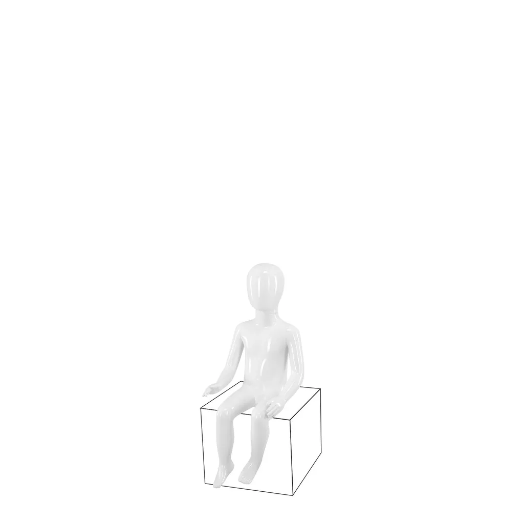 Unbreakable children's mannequin, 4 years, abstract head, recyclable mannequin made of ABS plastic, glossy white, pose 8