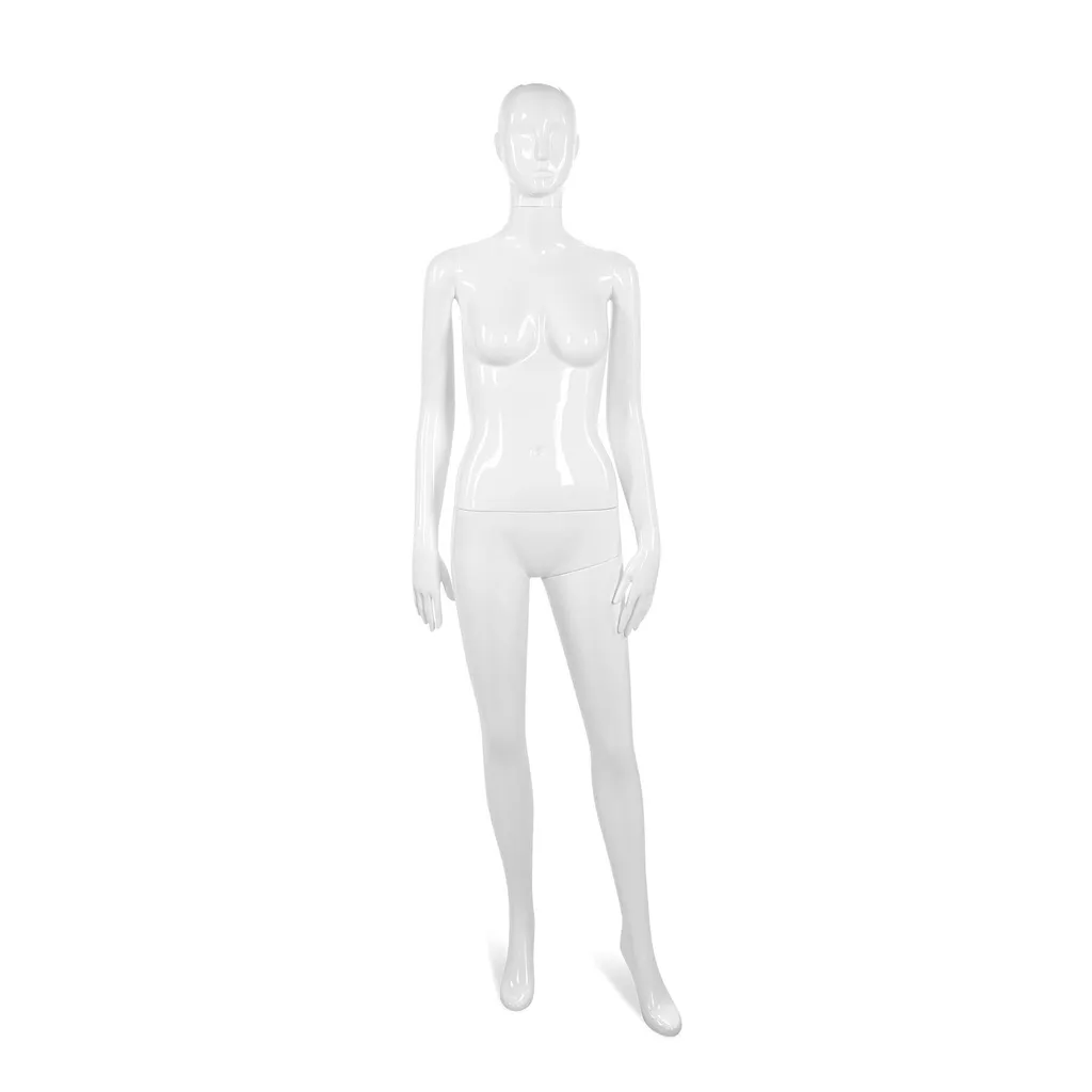 Onbreekbare dames mannequin, semi-abstract hoofd, recycleerbare mannequin uit ABS plastic, glanzend wit, pose 19