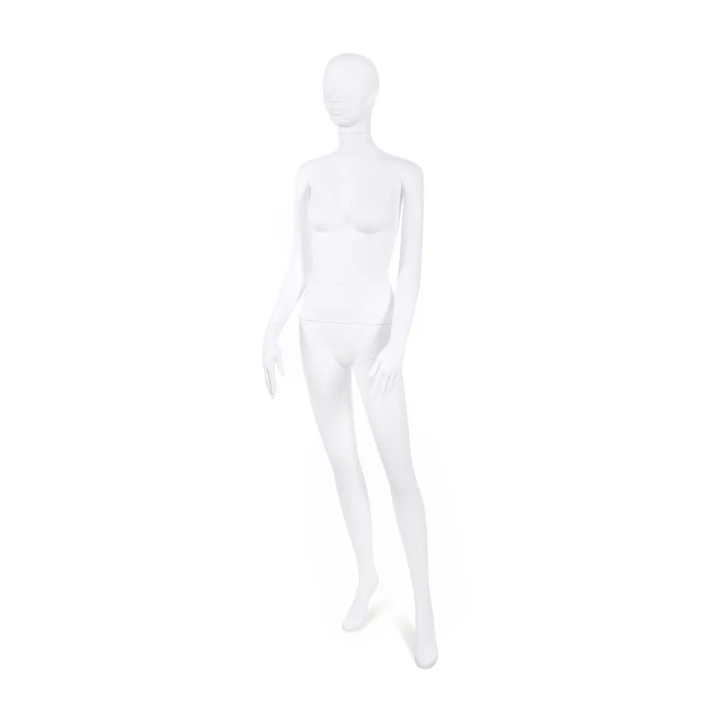 Unbreakable male mannequin, semi-abstract head, recyclable mannequin made from ABS plastic, matte white, pose 19