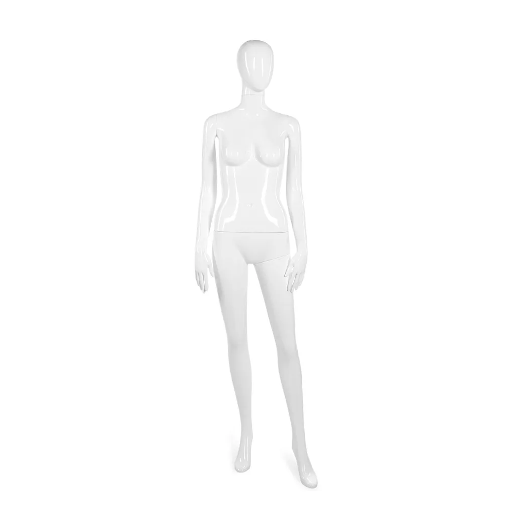 Mannequin femme incassable, tête abstraite, mannequin recyclable en plastique ABS, blanc brillant, pose 19