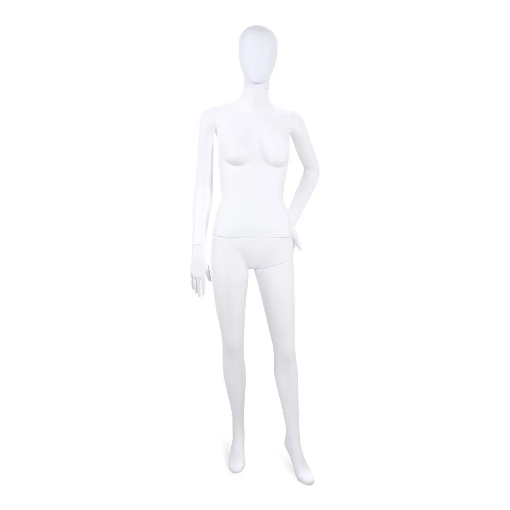 Unbreakable male mannequin, abstract head, recyclable mannequin made from ABS plastic, matte white, pose 20