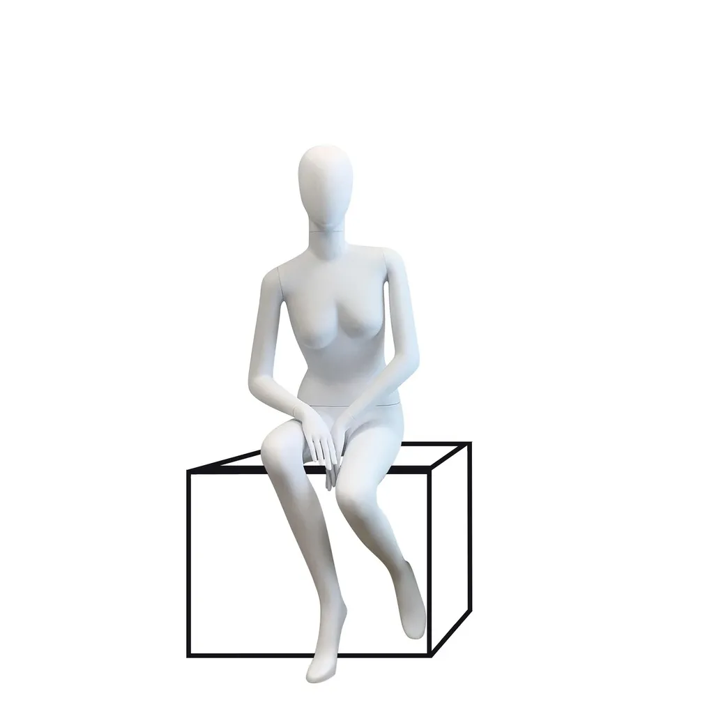 Unbreakable male mannequin, abstract head, recyclable mannequin made from ABS plastic, matte white, pose 30