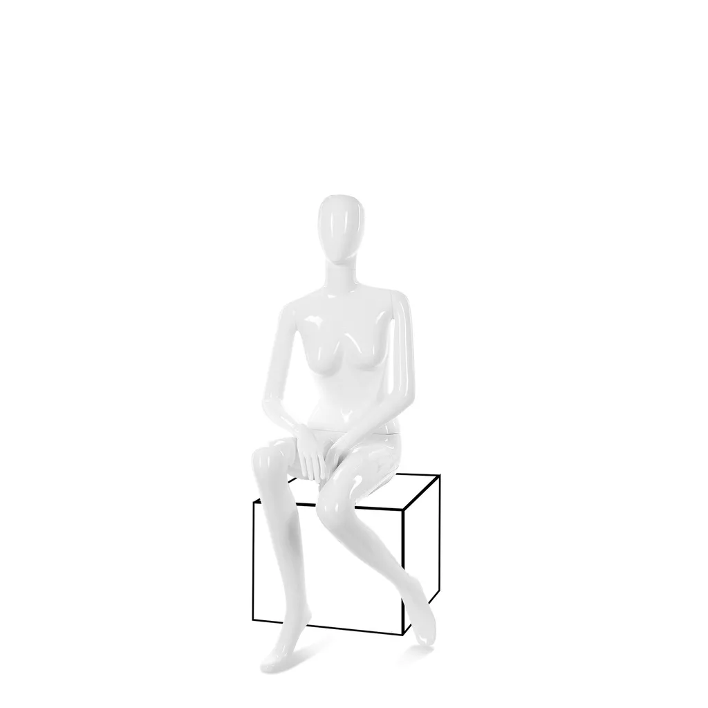 Unbreakable women's mannequin, abstract head, recyclable mannequin made of ABS plastic, glossy white, pose 30