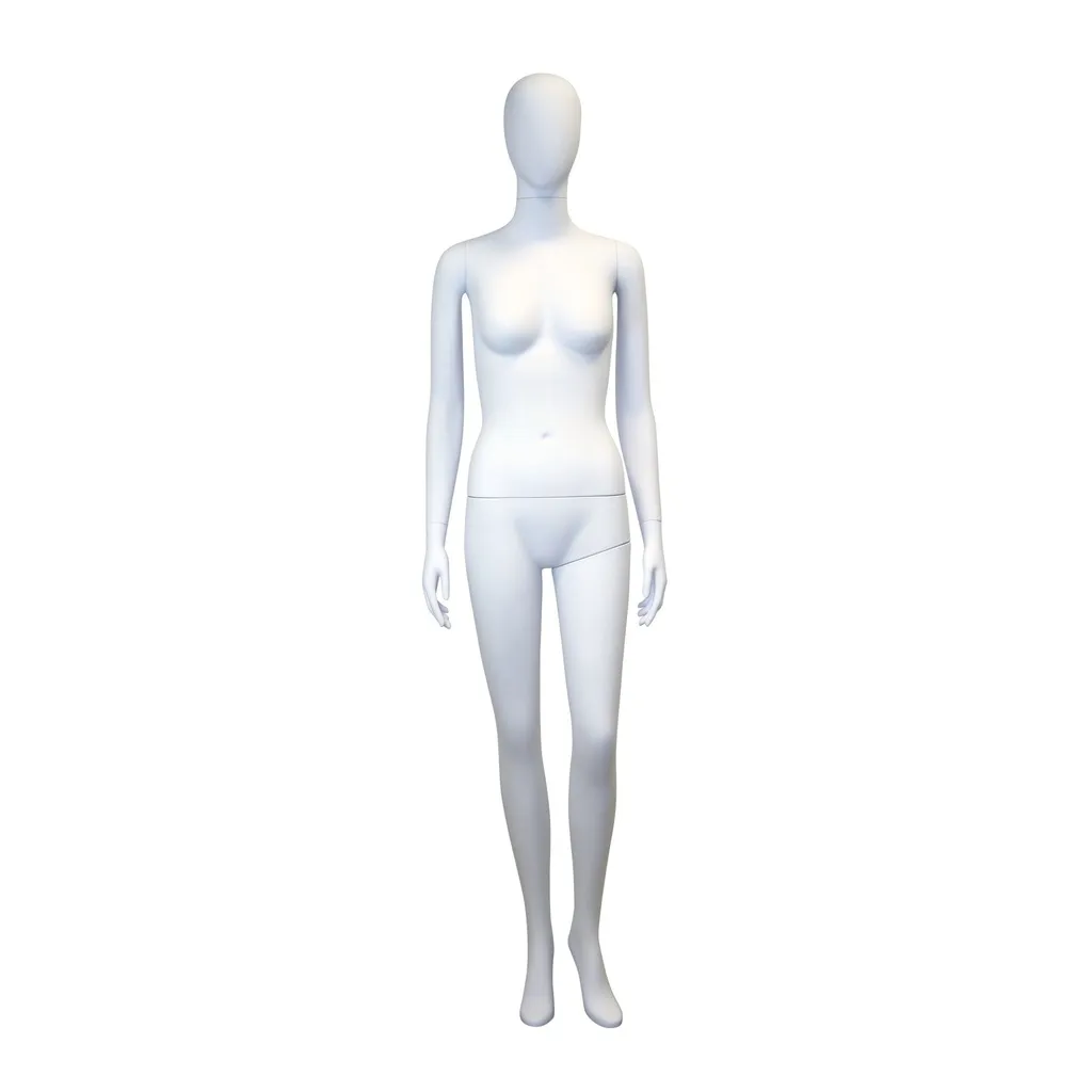 Unbreakable male mannequin, abstract head, recyclable mannequin made from ABS plastic, matte white, pose 37