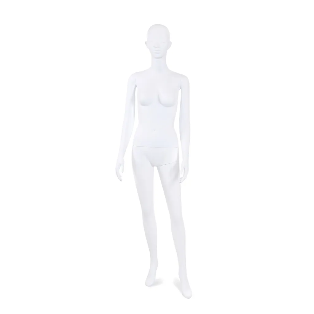 Unbreakable male mannequin, semi-abstract head, recyclable mannequin made from ABS plastic, matte white, pose 42