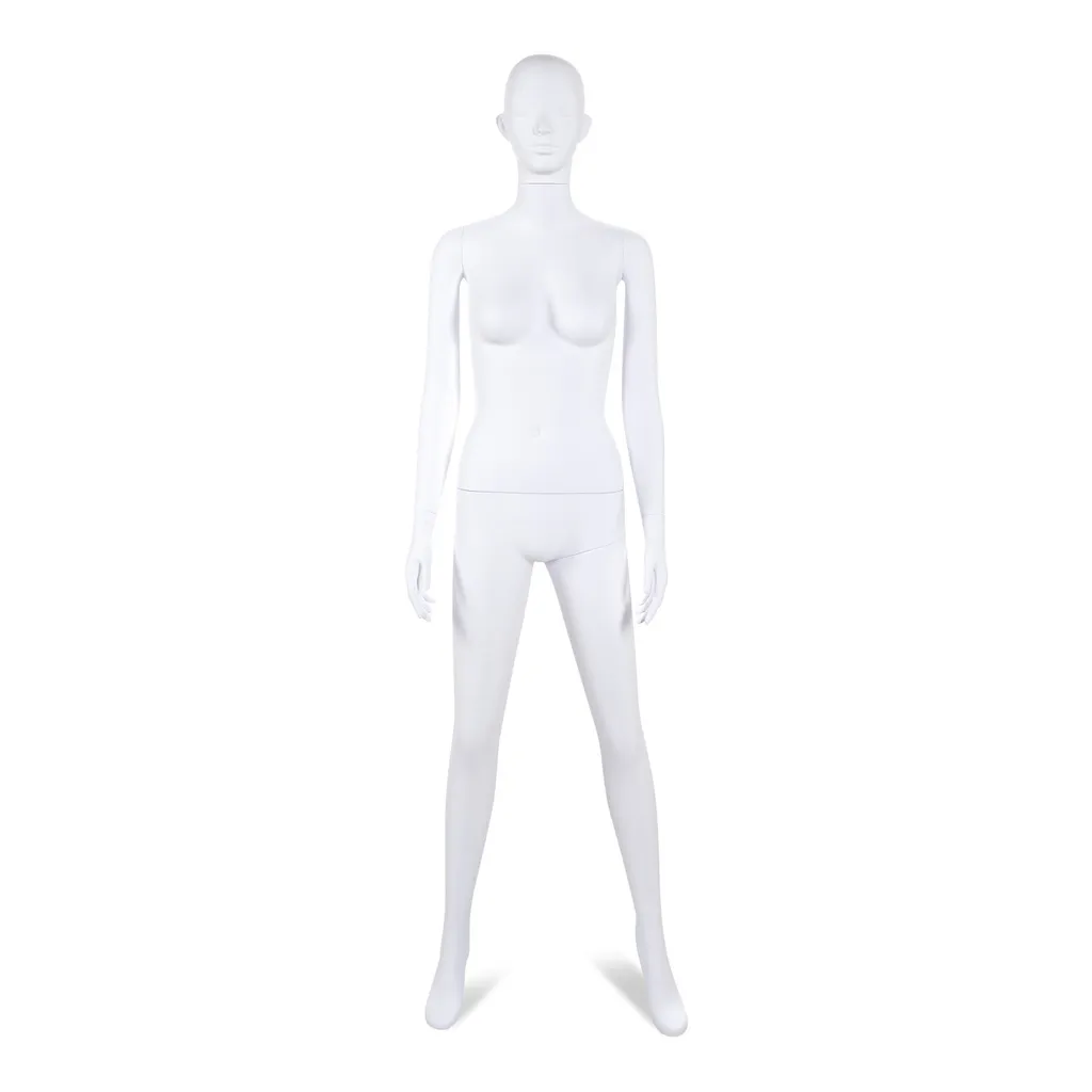 Unbreakable male mannequin, semi-abstract head, recyclable mannequin made from ABS plastic, matte white, pose 43