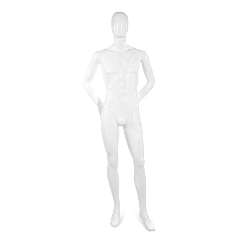 Onbreekbare heren mannequin, abstract hoofd, recycleerbare mannequin uit ABS plastic, glanzend wit, pose 06