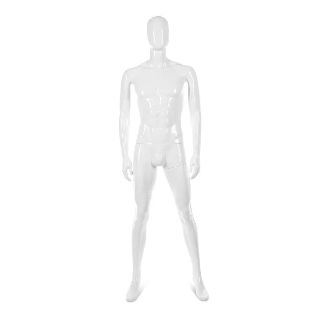 Unbreakable men's mannequin, abstract head, recyclable mannequin made of ABS plastic, glossy white, pose 10