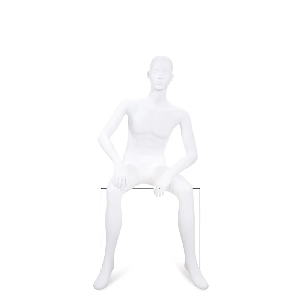 Unbreakable male mannequin, semi-abstract head, recyclable mannequin made from ABS plastic, matte white, pose 12