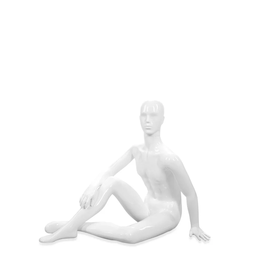 Unbreakable men's mannequin, semi-abstract head, recyclable mannequin made of ABS plastic, glossy white, pose 13