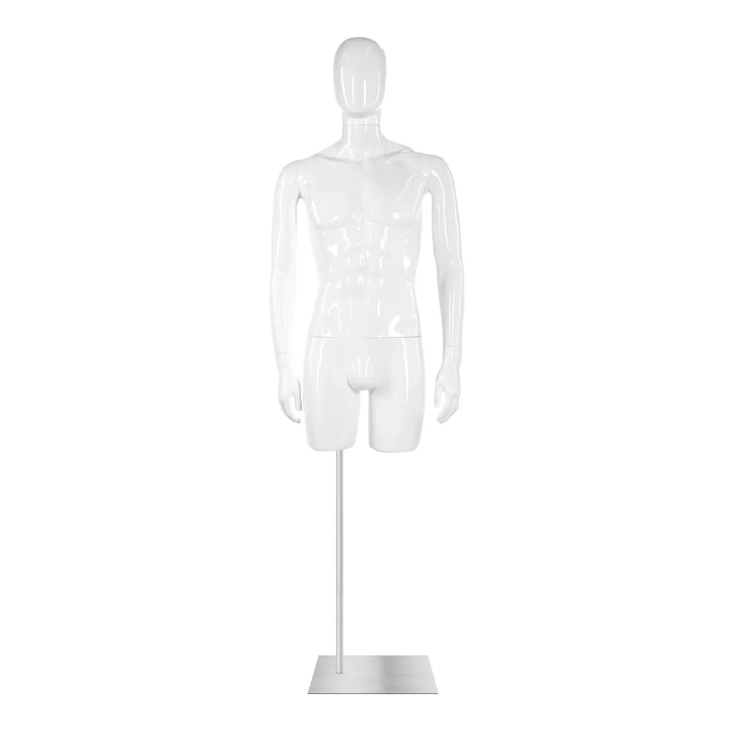 Torso homme avec tête d'oeuf et bras, blanc laqué