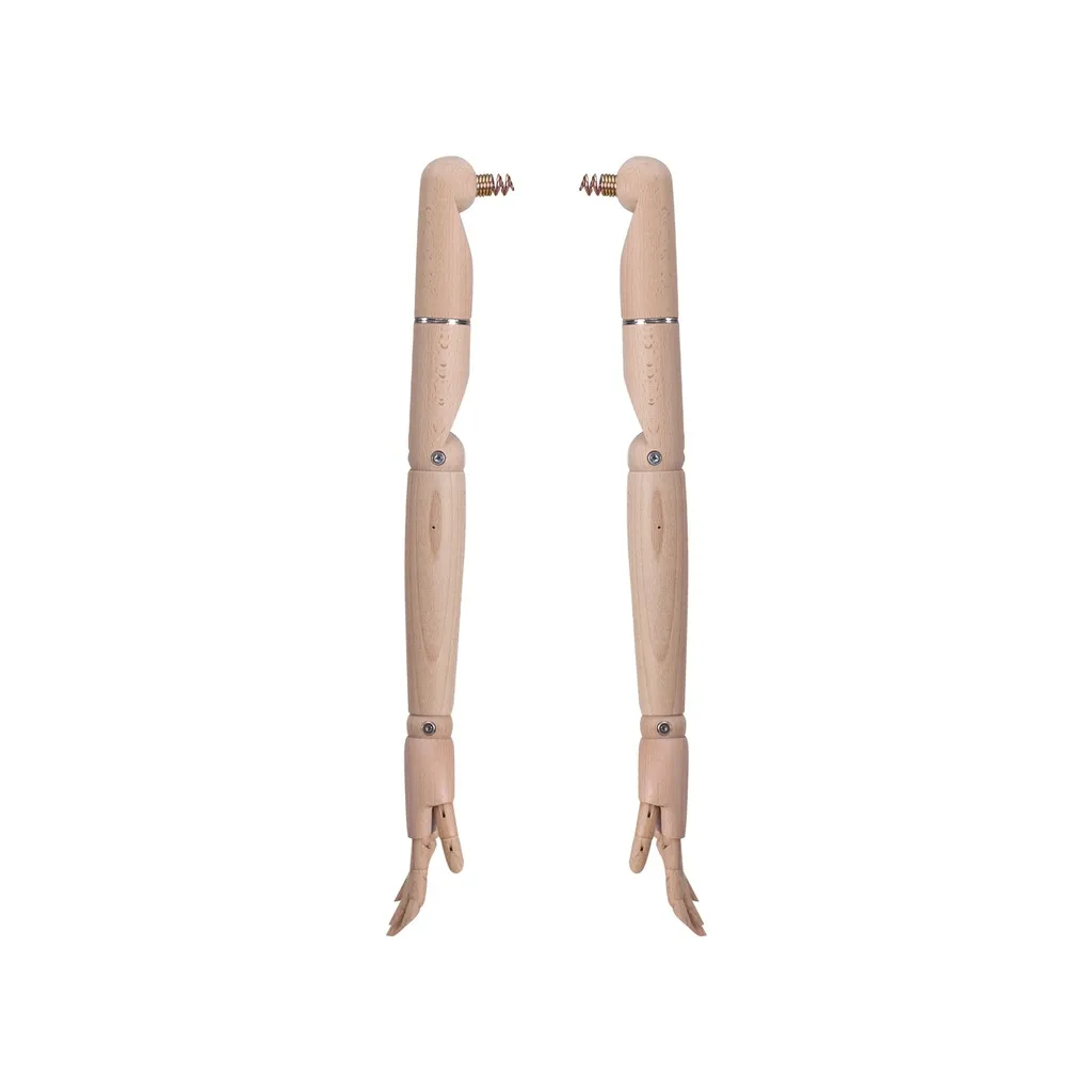 Pair of articulated wooden arms, female, for couture buste, raw wood