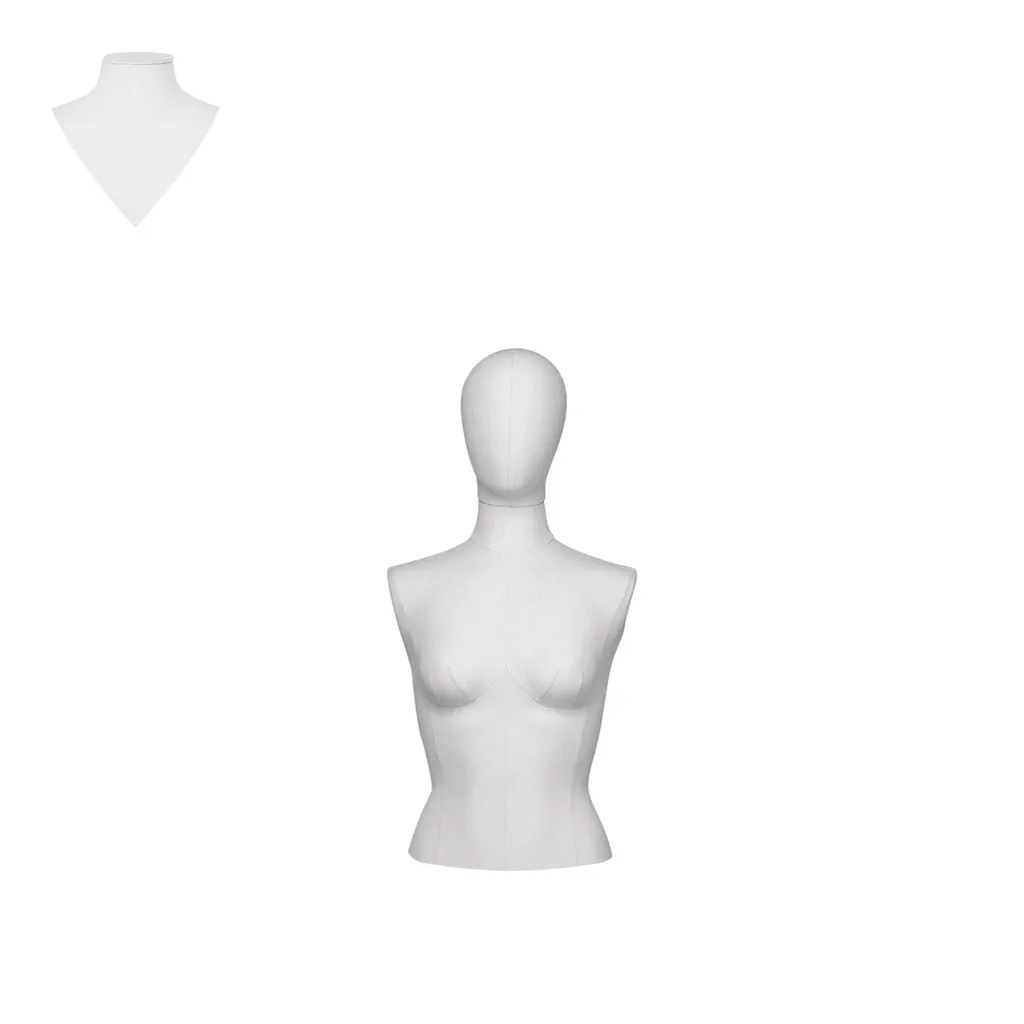 Busto de costura mujeres, modelo corto, talla 38, cubierto con tela blanca, cabeza desmontable. 