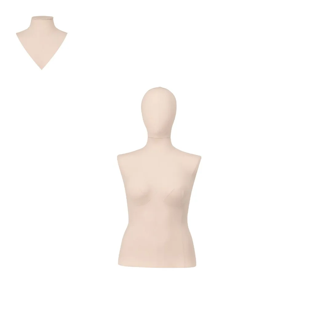 Busto de costura mujeres, modelo corto, talla 40/42, cubierto con tela cruda, cabeza desmontable. 