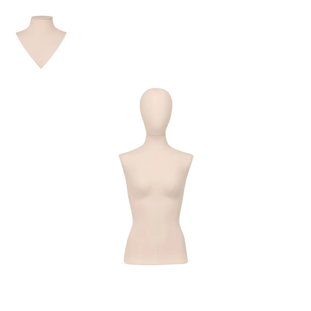 Busto de costura mujeres, modelo corto, talla 36, cubierto con tela cruda, cabeza desmontable.