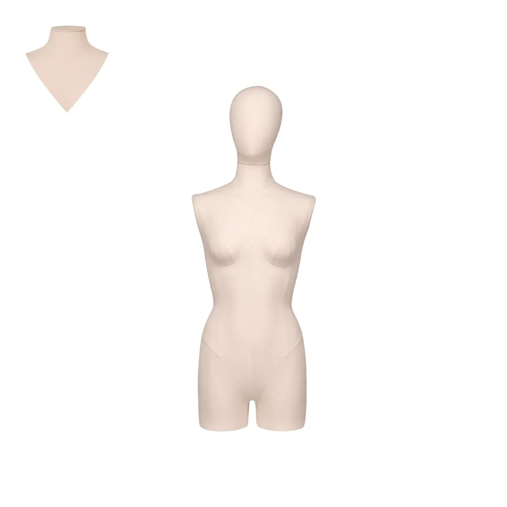 Busto de costura mujeres con piernas, talla 38, cubierto con tela cruda, cabeza desmontable.