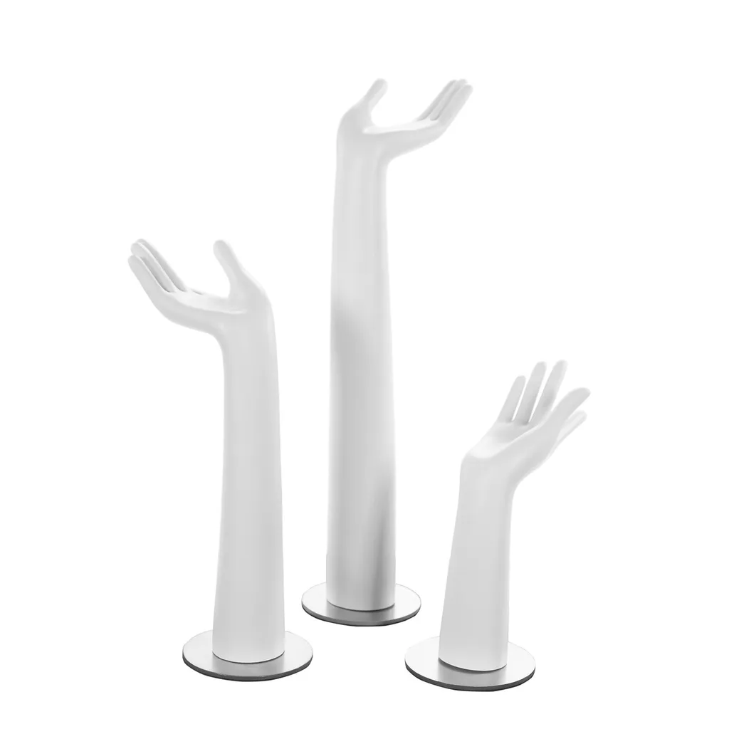 Set of 3 female display hands, plastic, white mat