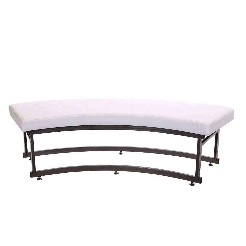 Curved bench, chromed frame, seat ecru imitation leather