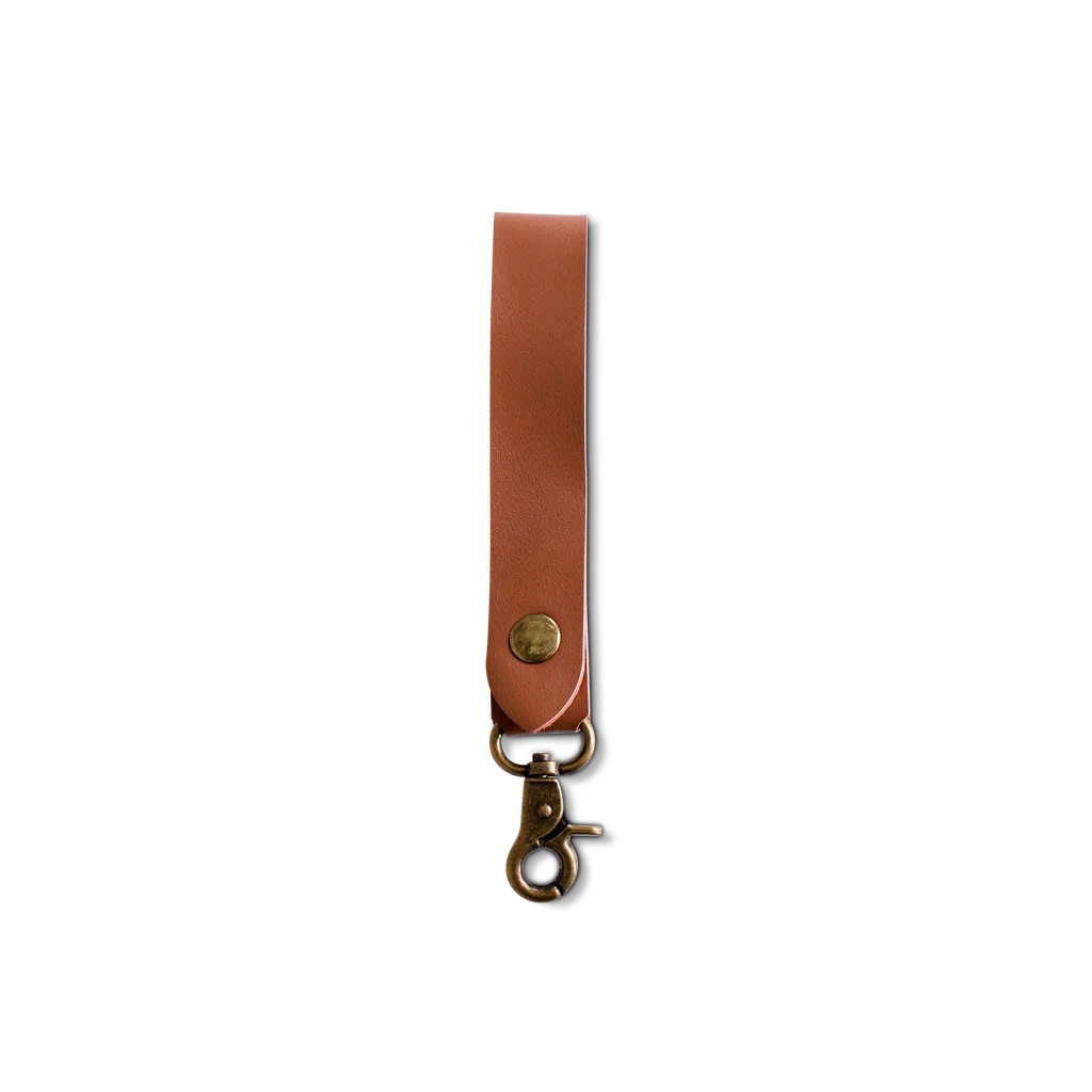 Brown leather hangloop with press button and clip - box of 10 pcs