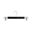 Percha negra con clips para pantalones/faldas, 34 cm de ancho, gancho de níquel - caja de 100 unidades.