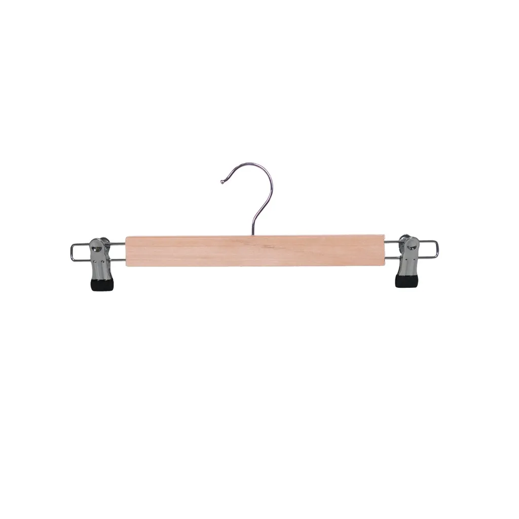 Percha con clips para ropa de adultos, madera de loto con acabado natural barnizado, 34 cm de ancho, gancho brillante - caja de 100 unidades.