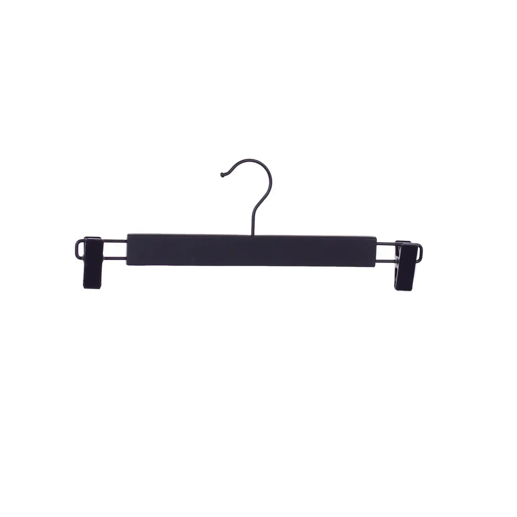 Percha negra de tacto suave con clips para pantalones/faldas, 34 cm de ancho, gancho negro - caja de 100 unidades.