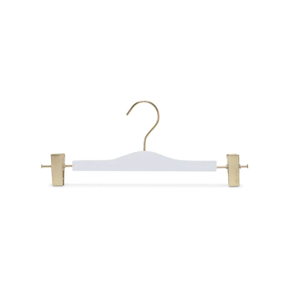 Clothing hanger with clips for adult clothes, white, 34 cm, shiny gold hook - box of 100 pieces