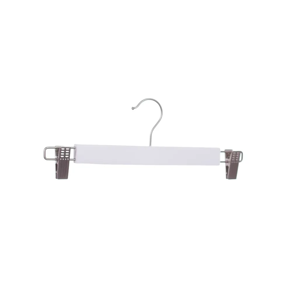 White clothes hanger with clips for adult clothes, lotus wood, white matt finish, 34 cm, matt hook - box of 100 pieces