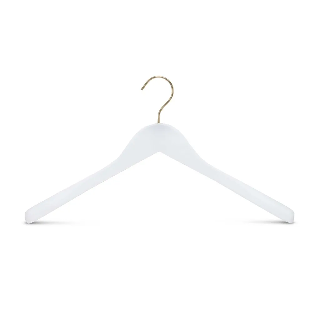 Cloth hanger, lotus wood, hook gold, white mat - caja de 50 unid.