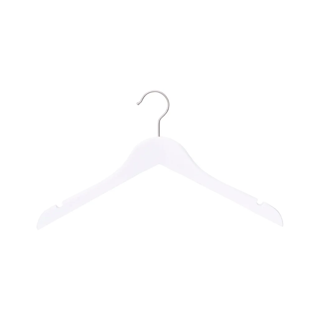 White clothes hanger for women's clothes, lotus wood, white matt finish, 38 cm, matt hook - box of 100 pcs