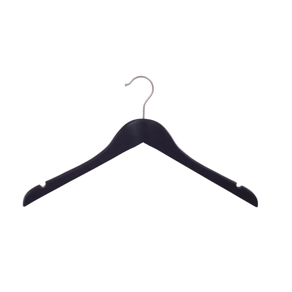 Black clothes hanger for women's clothes, lotus wood, matt black finish, 41 cm, matt hook - box of 100 pcs