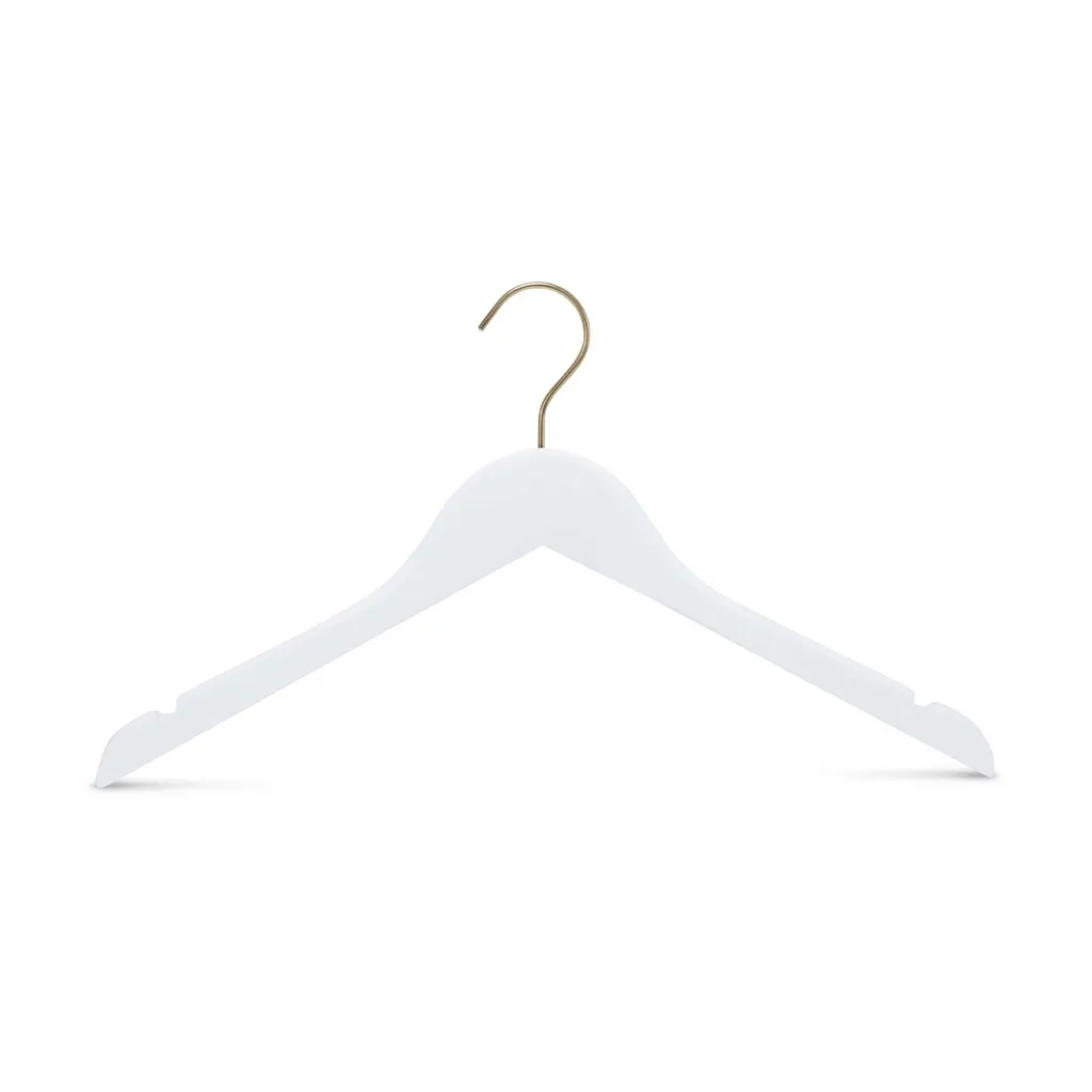 Clothing hanger for women's clothes, white wood, 41 cm, gold shiny hook - box of 100 pcs