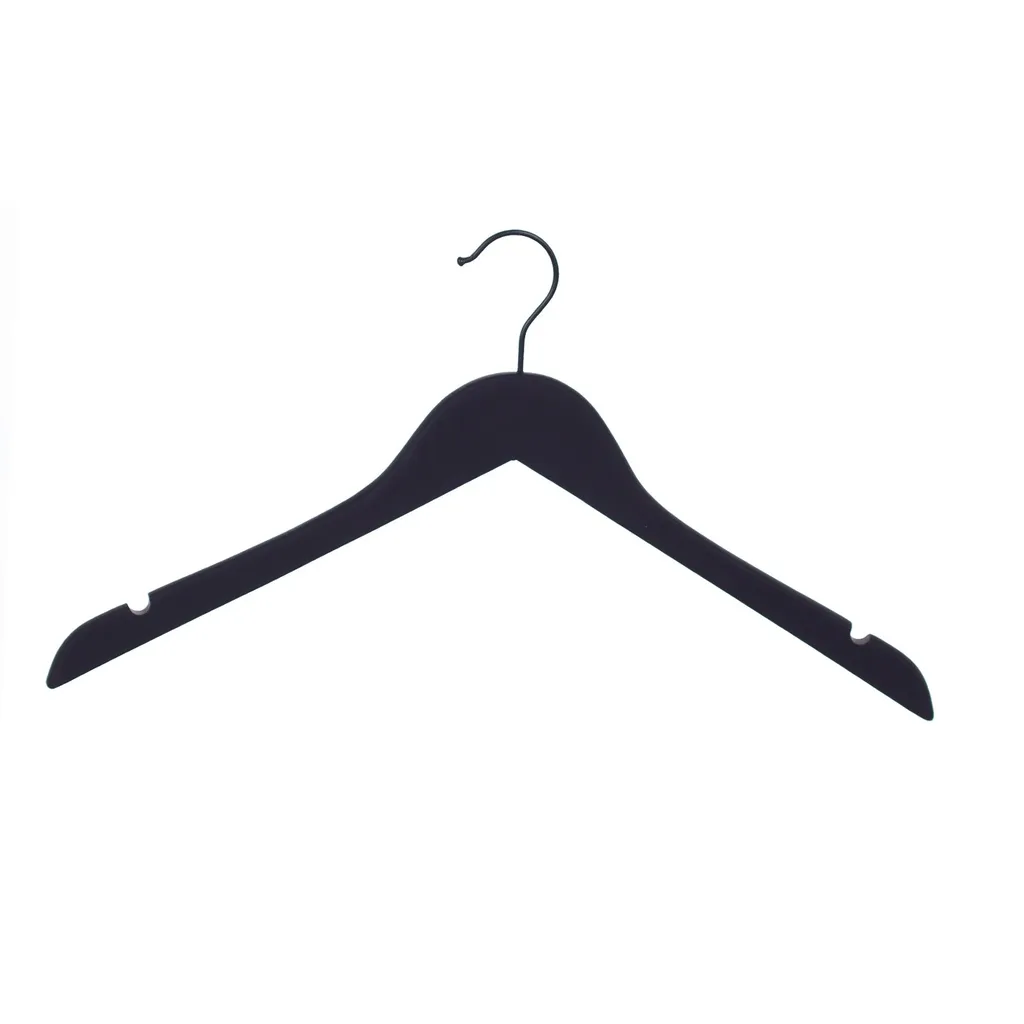 Soft touch clothes hanger for women's clothes, black, 44 cm, black hook - box of 50 pcs