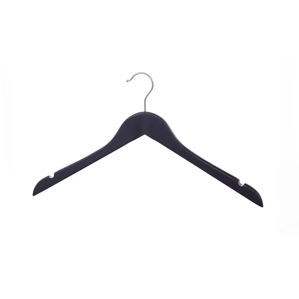 Black clothes hanger with anti-slip for women's clothes, lotus wood, black matt finish, 41 cm, matt hook - box of 100 pcs