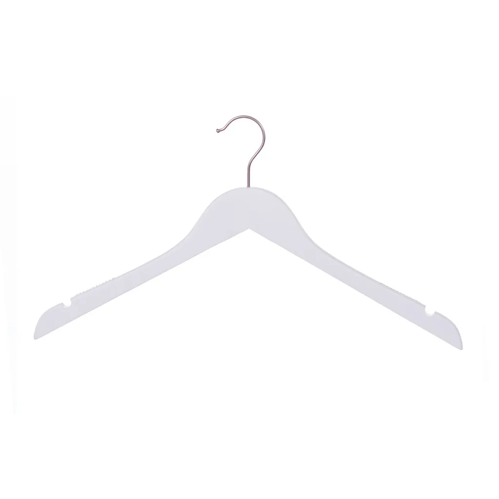 White clothes hanger with anti-slip for women's clothes, lotus wood, white matt finish, 41 cm, matt hook - box of 100 pcs