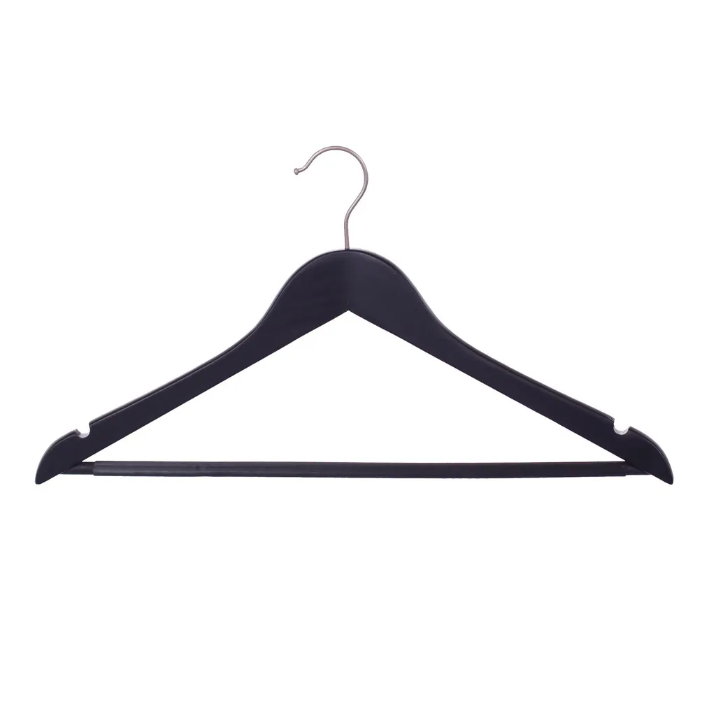 Black clothes hanger with anti-slip trouser bar for adult clothes, lotus wood, black matt finish, 44 cm, matt hook - box of 100 pcs