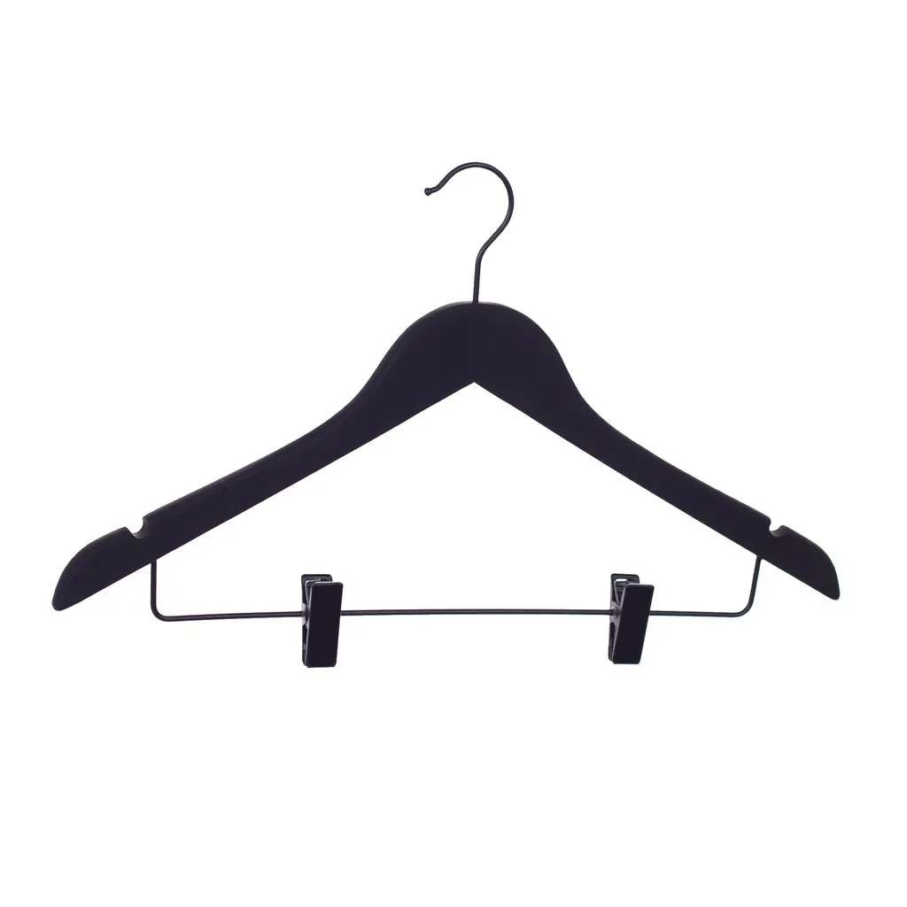 Soft touch clothes hanger with clips for adult clothes, black, 44 cm, black hook - box of 50 pcs