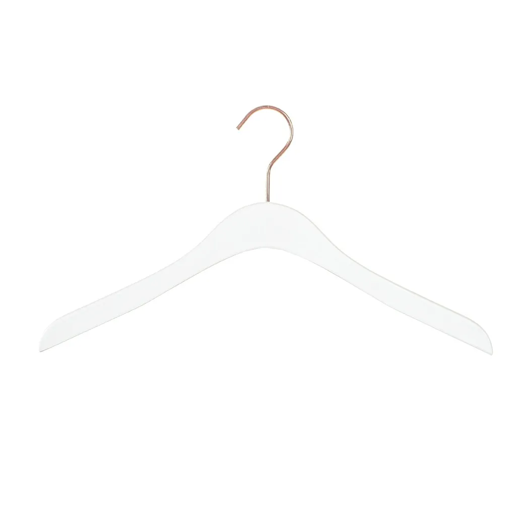 Witte houten kleerhanger voor shirts, 41 cm breedte, haak in rose goud - doos van 50 stuks