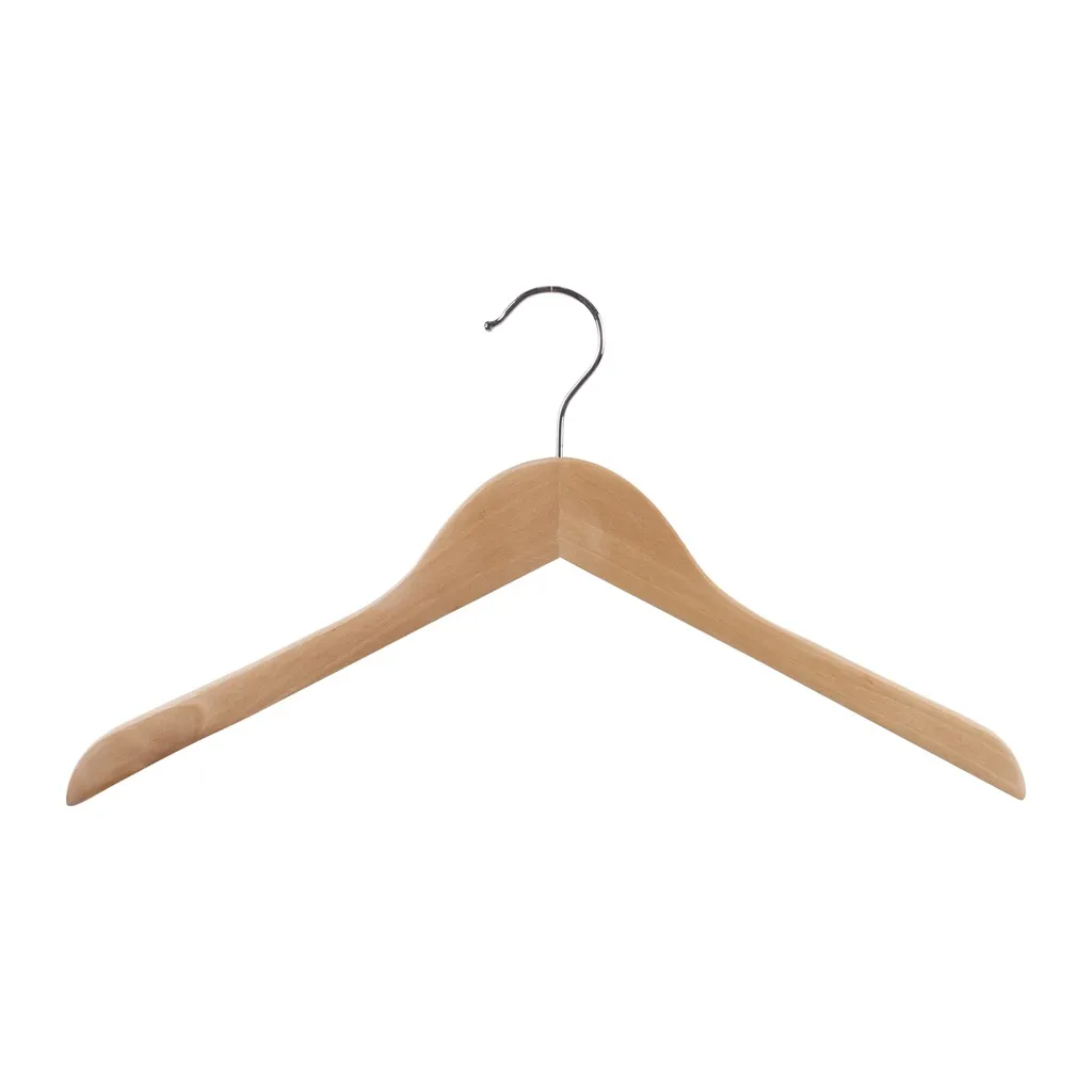 Clothes hanger straight for women's clothes, lotus wood, clear varnish, 41 cm, shiny hook - box of 100 pcs