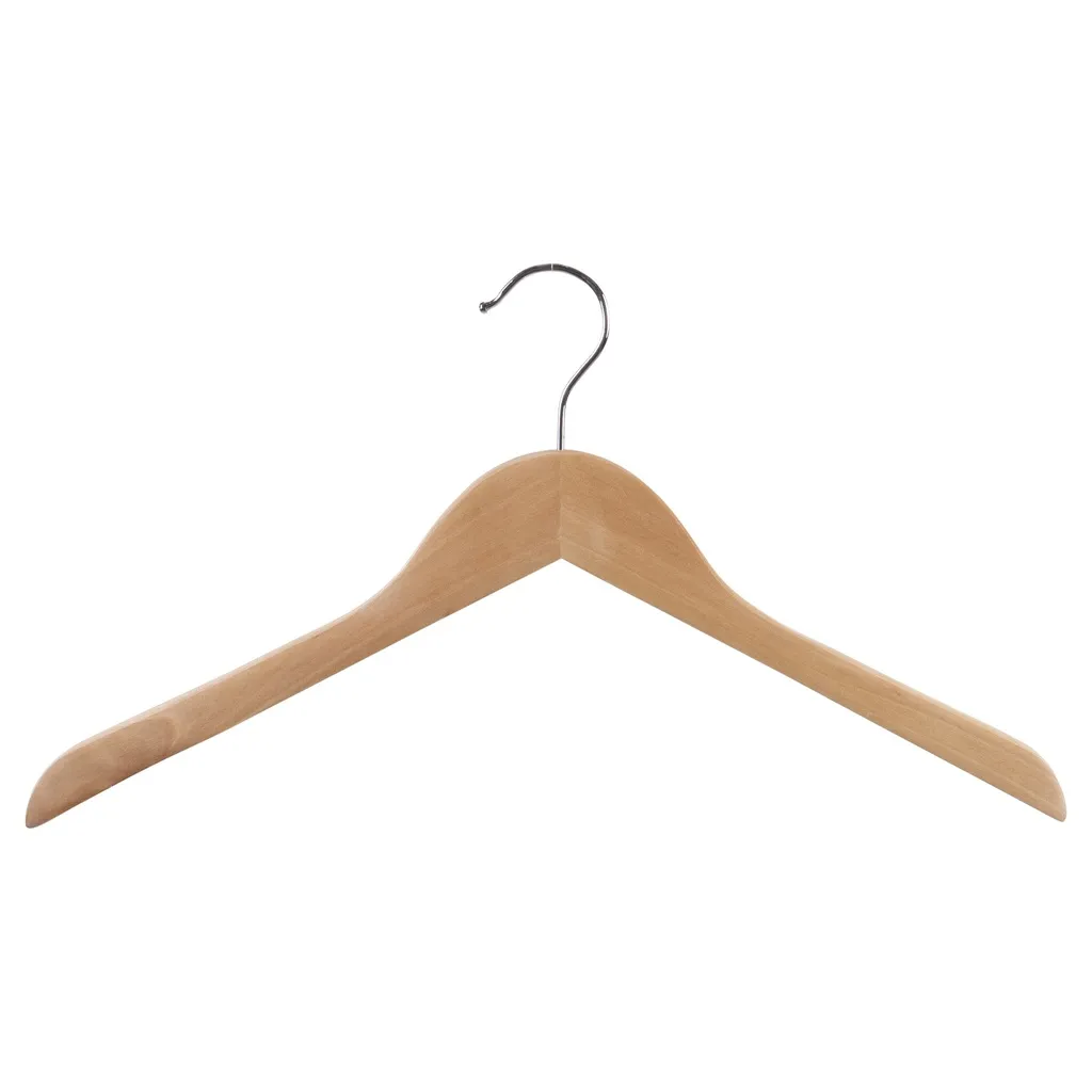 Clothes hanger straight for adult clothes, lotus wood, clear varnish, 44 cm, shiny hook - box of 100 pcs