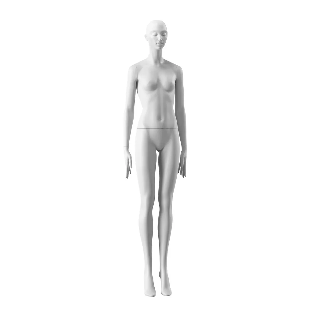 Maniquí de moda elegante mujer, blanco mate, postura de pie 05