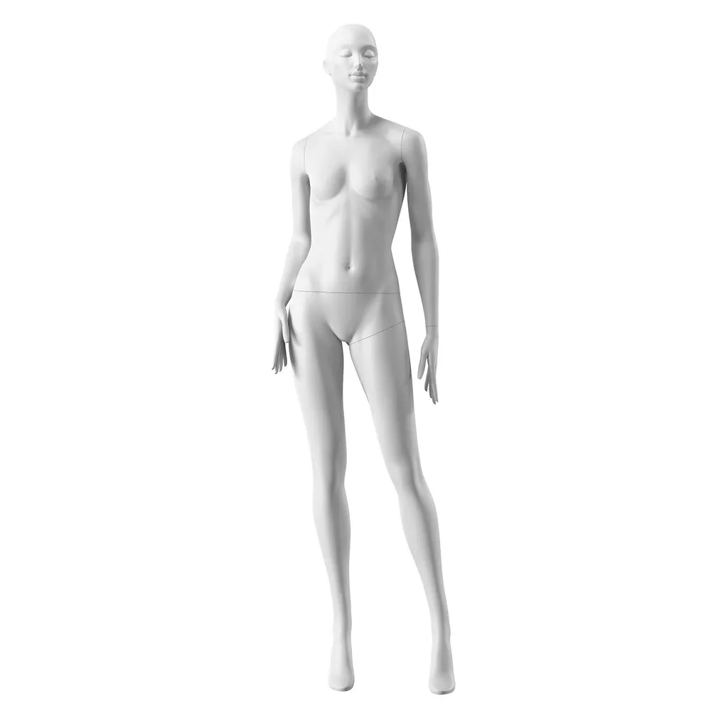 Maniquí de moda elegante mujer, blanco mate, postura de pie 07