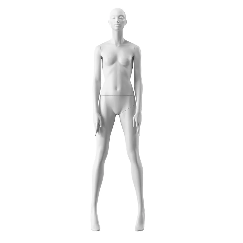 Maniquí de moda elegante mujer, blanco mate, postura de pie 08