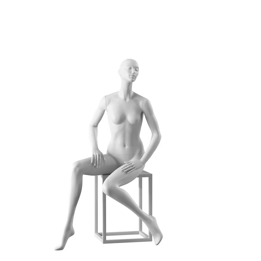 Mannequin mode, femme, blanc mat, pose assise 09