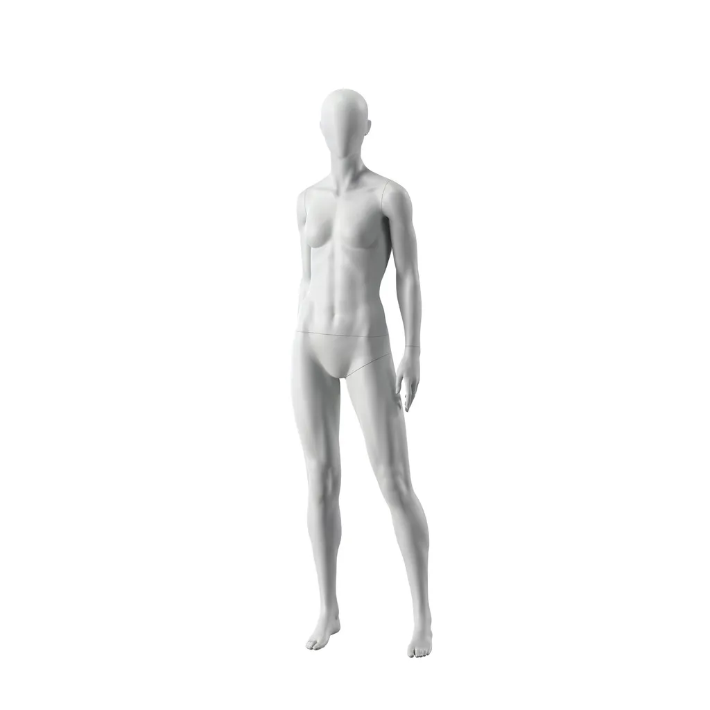 Sport mannequin female, grey, abstract head, standing pose 27